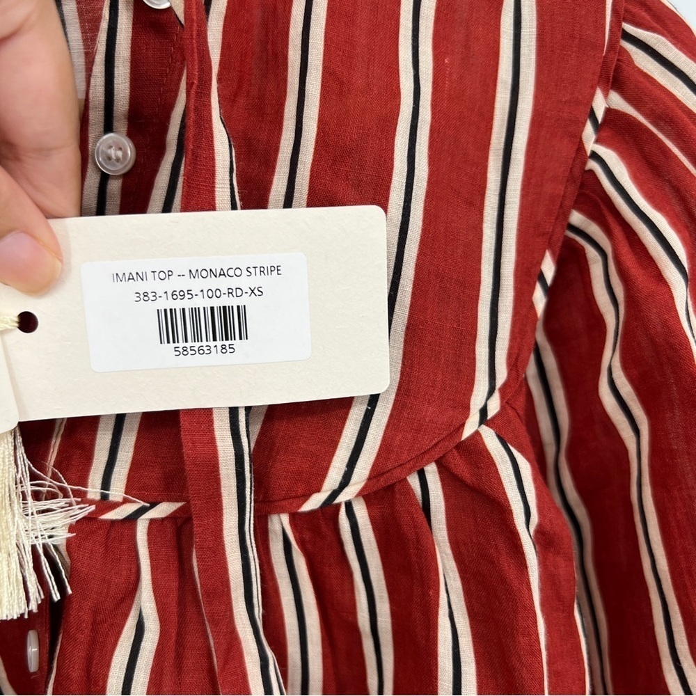 DÔEN Imani Blouse in Monaco Red Striped Blouse XS New with Tags black white bow - Picture 5 of 12